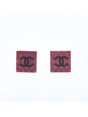 Chanel 15S CC Logo Square Earrings 15 Resin Metal Clear